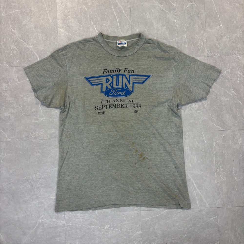 Vintage 1988 Ford Family Fun Run T Shirt XL Hanes Gray Made in USA Single Stitch